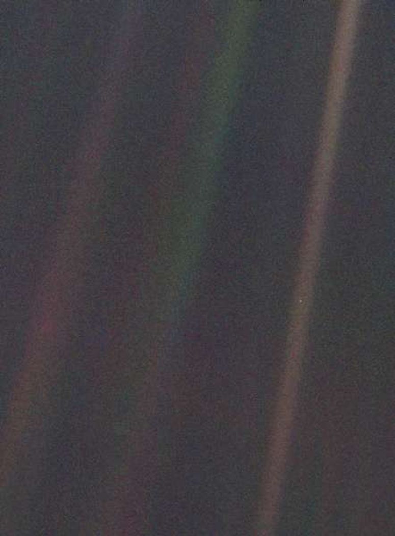 Det knda fotografiet Pale Blue Dot, taget av Voyager I.