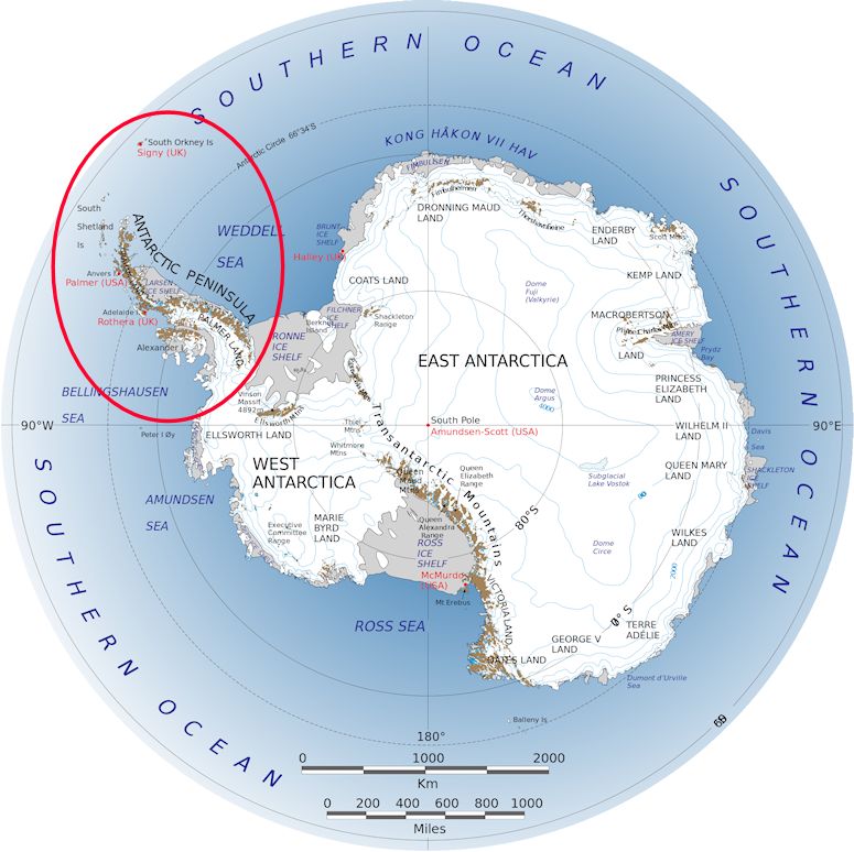 Karta över Antarktis.