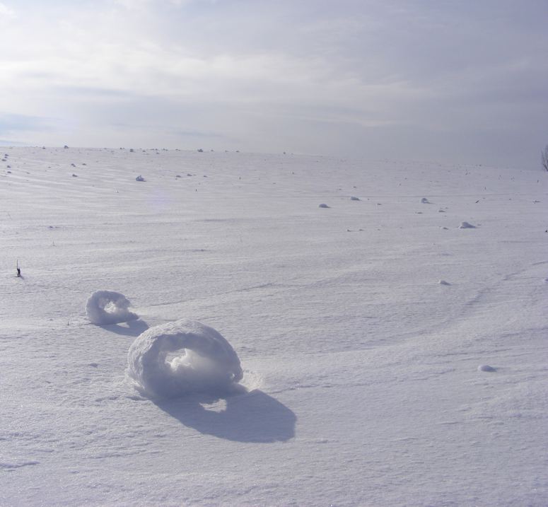 Snow roller - snöboll som vinden kan rulla själv.