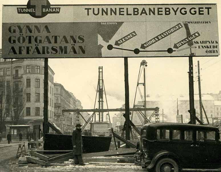 Skylt år 1933 som visar nya tunnelbanans sträckning.
