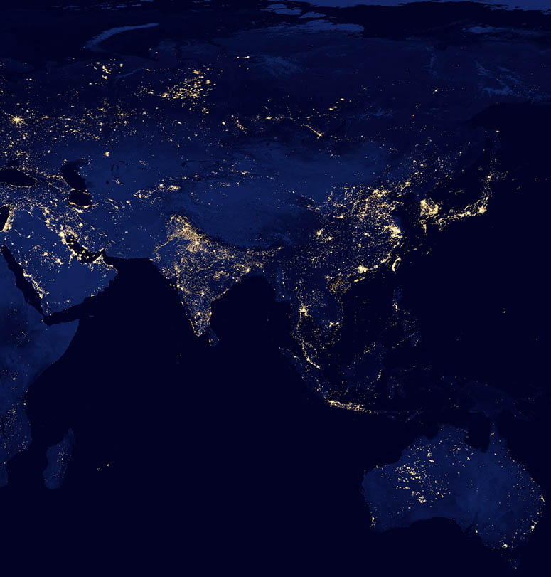 Satellitbild av Asien på natten