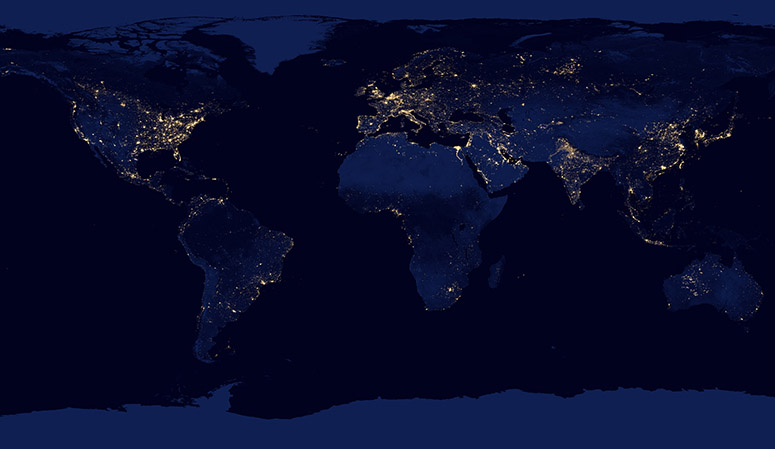 Satellitbild av Jorden på natten