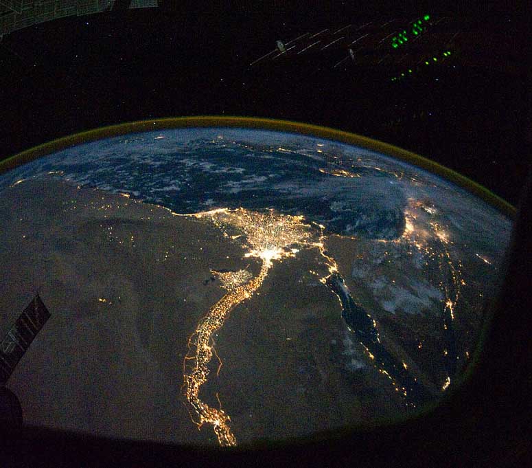 Nattfoto på Nilen, taget från Internationella rymdstationen