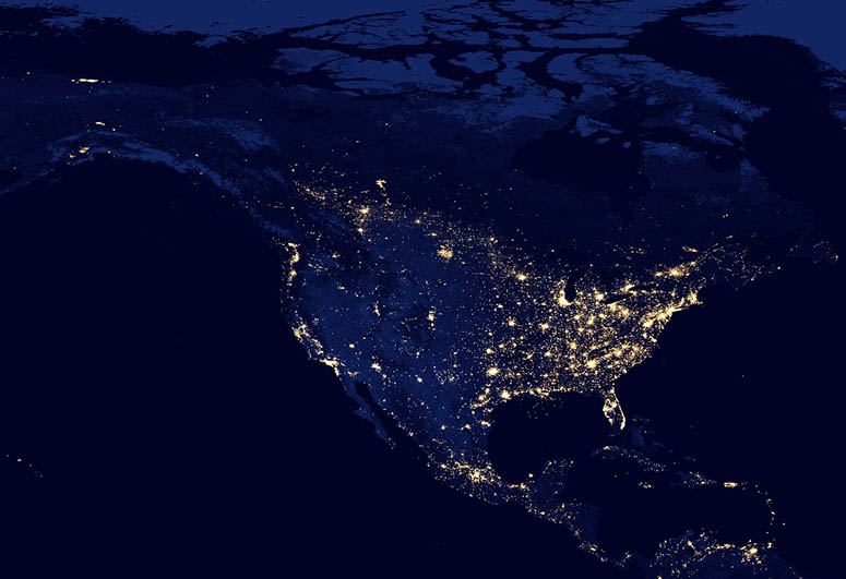 Satellitbild av Nordamerika på natten