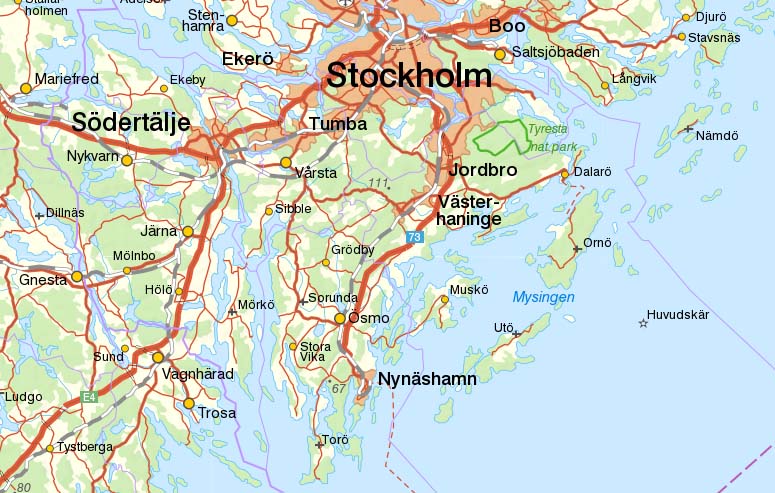 Karta över Södertörn - Sveriges tredje största ö