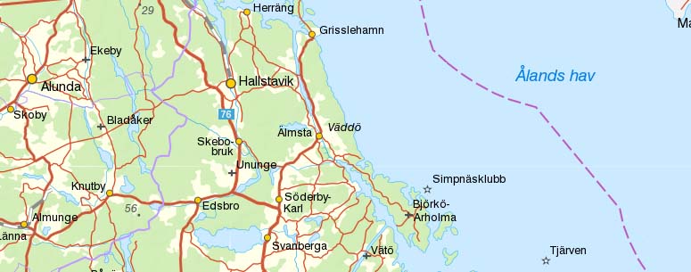 Karta på Väddö och Björkö