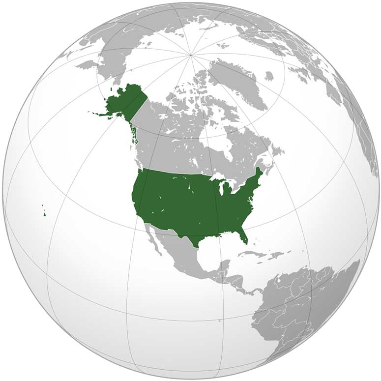 Karta över USA, världens tredje största land