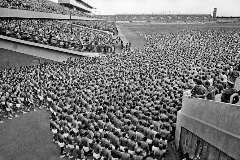 Strahovstadion i Prag, Tjecken, under en gymnastikuppvisning.