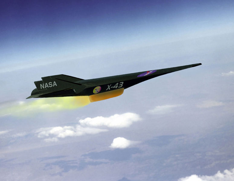 Illustration av NASA X-43, världens snabbaste flygplan